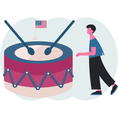 Boy  looking drum beat  Illustration