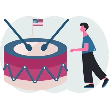 Boy  looking drum beat  Illustration