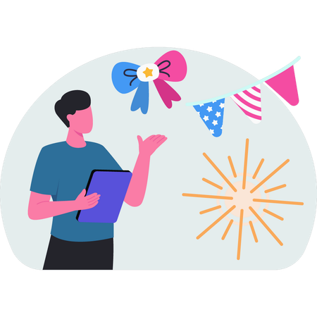 Boy  looking firework  Illustration