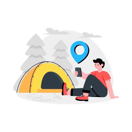 Boy looking for Camping Location  Illustration