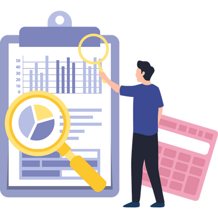 Boy Looking For Chart Report  Illustration