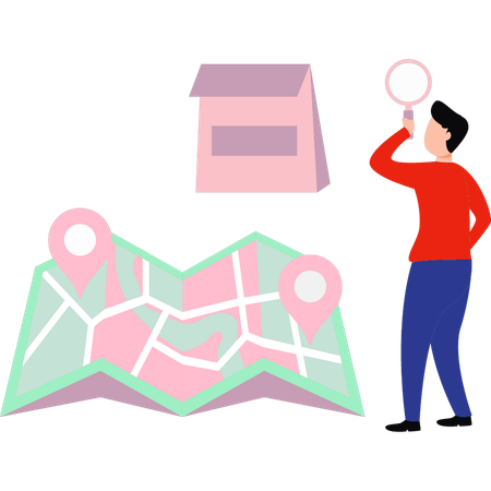 Boy looking for place to deliver parcel  Illustration