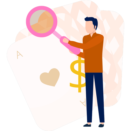 Boy looking for poker cards in casino  Illustration