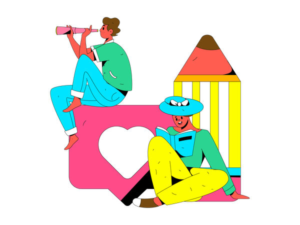 Boy looking for social media messages  イラスト