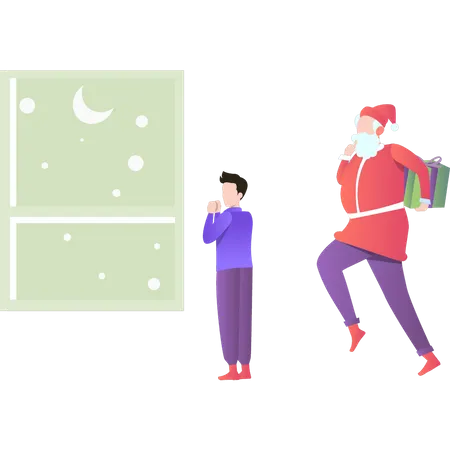 The Boy Is Looking In The Window And Wishing For Santa Illustration
