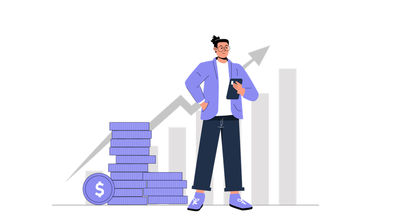 Boy looking investment growth  Illustration