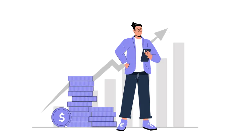 Boy looking investment growth  Illustration