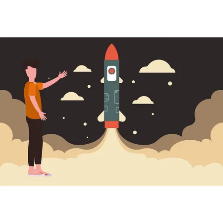 Boy looking missile has been launched  Illustration