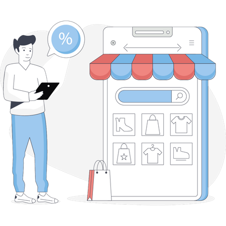 Boy  looking mobile store  Illustration