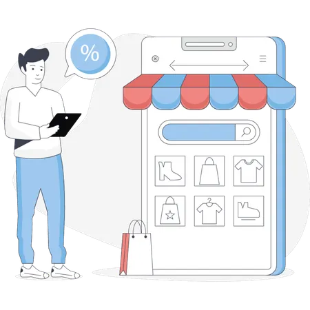 Boy  looking mobile store  Illustration