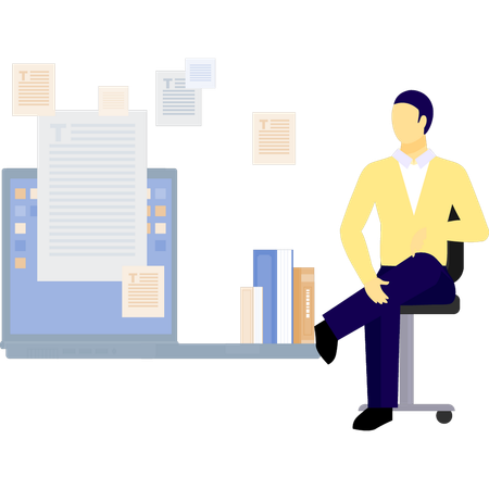 Boy looking pdf document on screen  Illustration