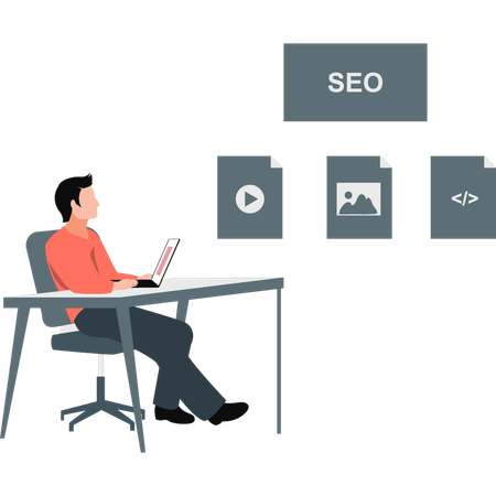 Boy looking SEO website development  Illustration