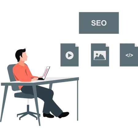 Boy looking SEO website development  Illustration