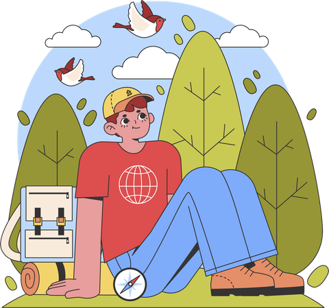 Boy looking up while finding location  Illustration