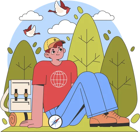 Boy looking up while finding location  Illustration