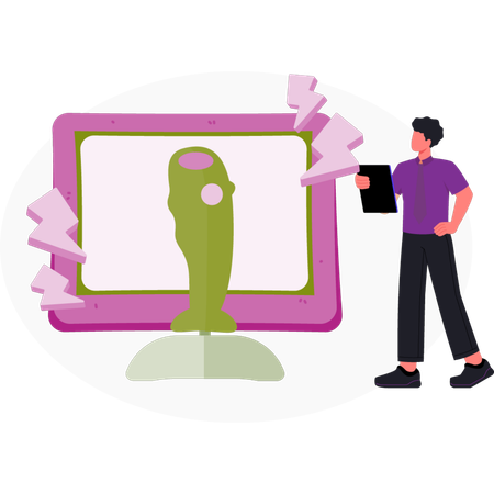 Boy  looking  video game  Illustration