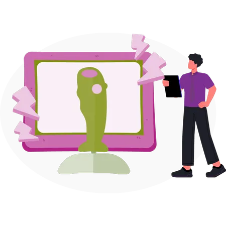 Boy  looking  video game  Illustration