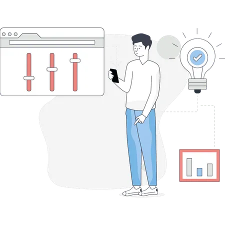 웹 개발을 찾고 있는 소년  일러스트레이션