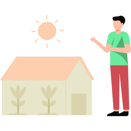 Boy looks at farmhouse  Illustration