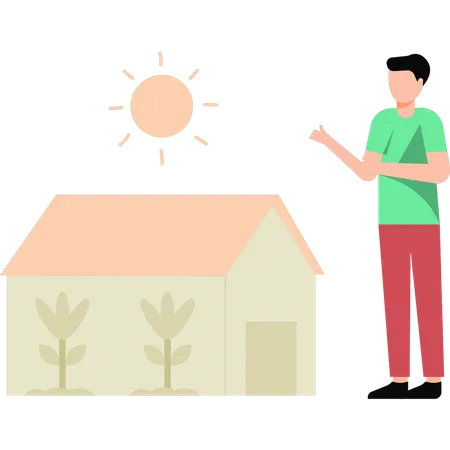 Boy looks at farmhouse  Illustration