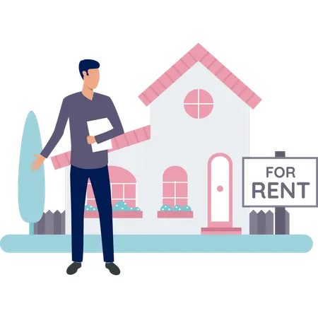 Boy looks for rented house  Illustration