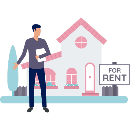 Boy looks for rented house  Illustration