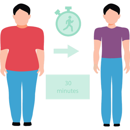 Boy loses weight by jogging for 30 minutes  Illustration