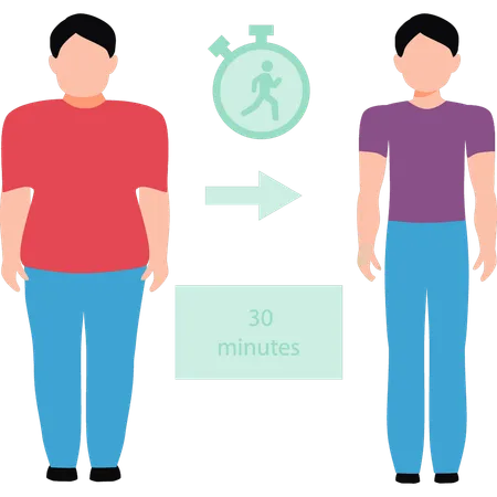 A Boy Loses Weight By Jogging For 30 Minutes Illustration