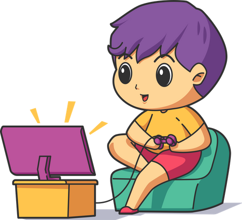 Boy love video game while sitting on couch Illustration