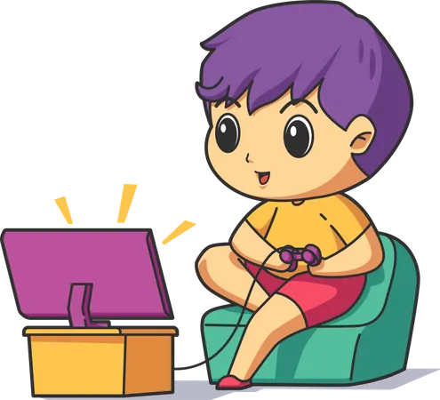 Boy love video game while sitting on couch Illustration
