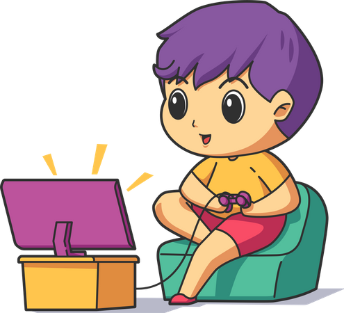 Boy love video game while sitting on couch  Illustration