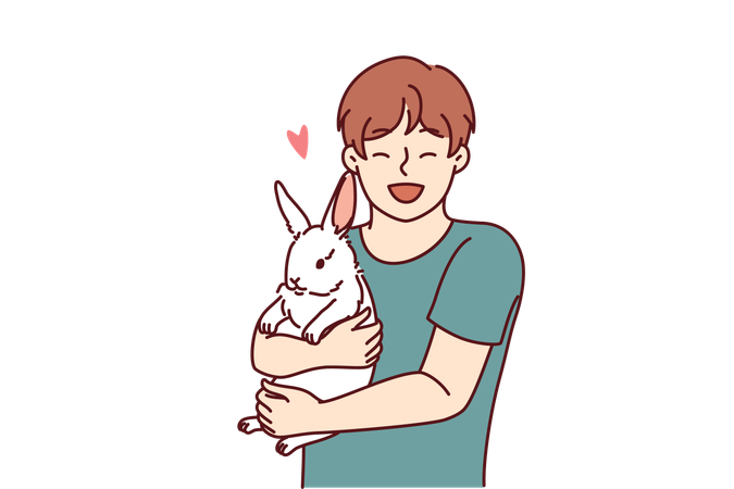 Boy loves his pet rabbit  Illustration