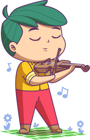 Boy loves playing violin Illustration