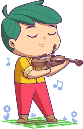 Boy loves playing violin Illustration