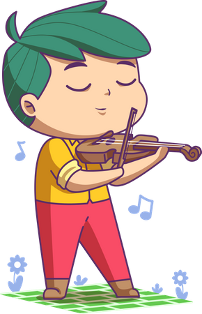 Boy loves playing violin  Illustration