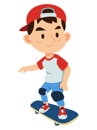 Boy loves to do skating on skateboard  Illustration