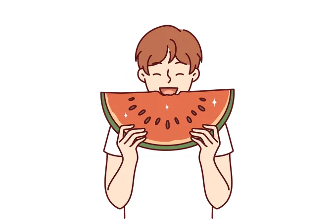 Boy loves to eat watermelon  Illustration