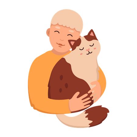 Boy loving pet cat  Illustration