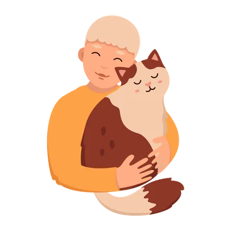 Boy loving pet cat  Illustration