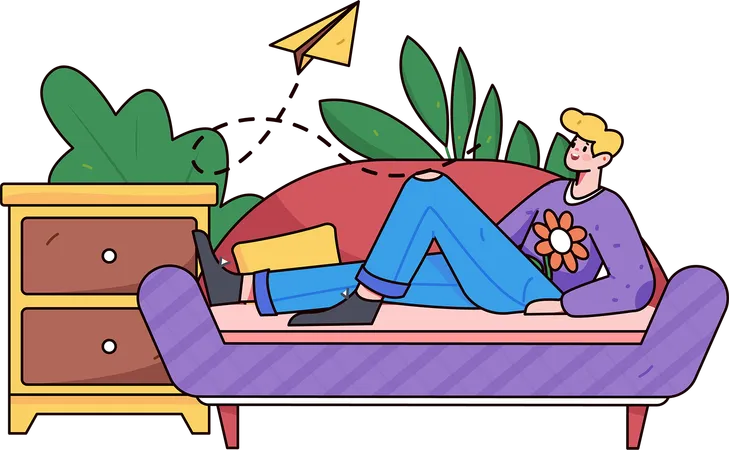 Boy lying on sofa at home  Illustration