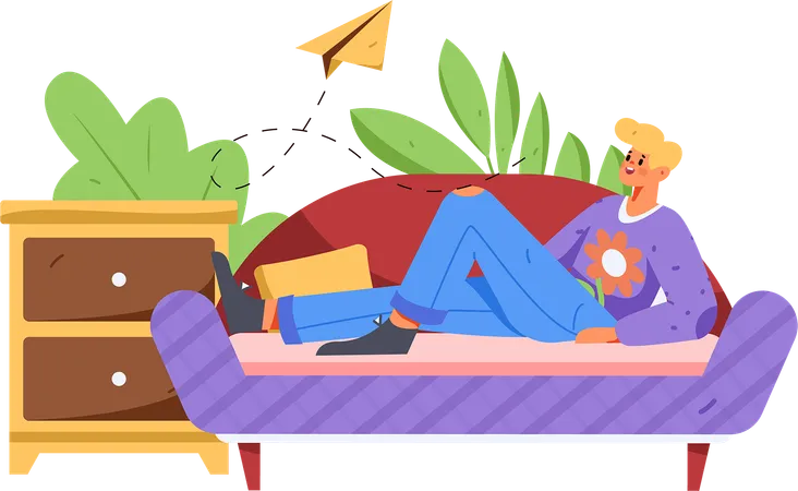 Boy lying on sofa at home  Illustration