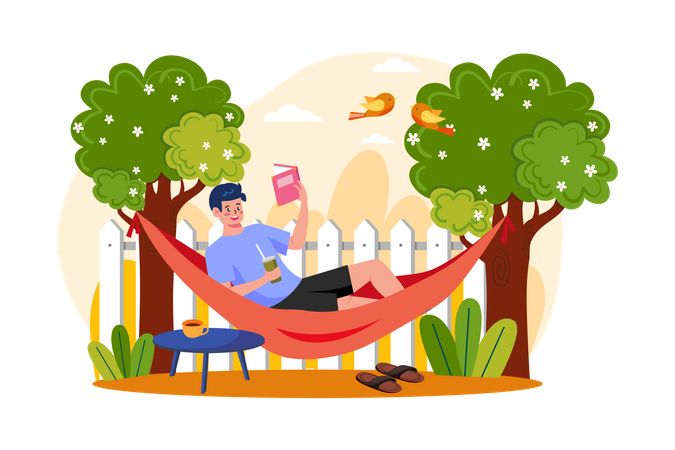 Boy lying on the tree swing Illustration