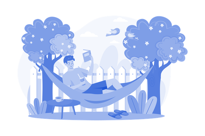 Boy Lying On The Tree Swing  Illustration