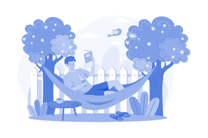 Boy Lying On The Tree Swing  Illustration