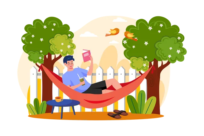 Boy lying on the tree swing  Illustration