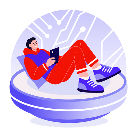Boy lying on time capsule  Illustration
