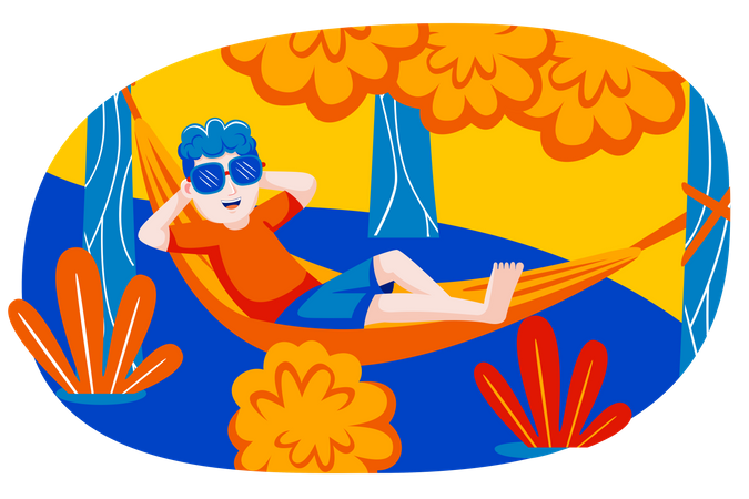 Boy lying on tree swing  Illustration