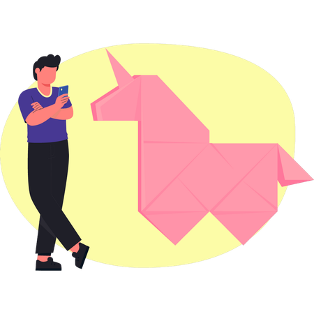 Boy made origami crane  Illustration