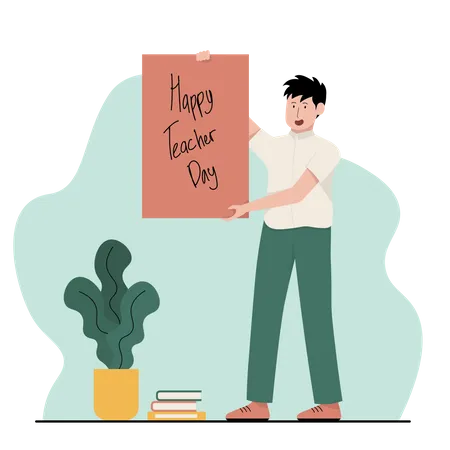 Boy made poster about teachers day Illustration