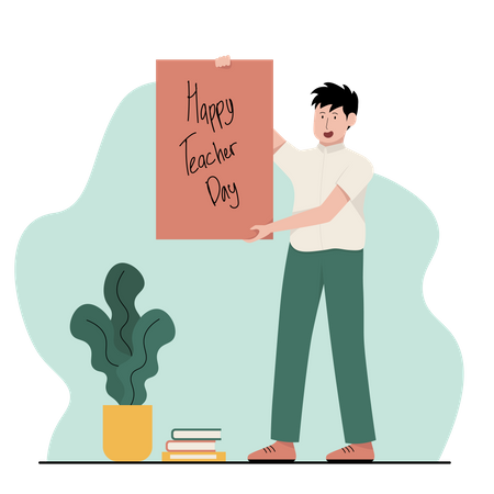 Boy made poster about teachers day  Illustration